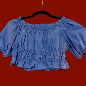 BLUE OFF THE SHOULDER CROP TOP